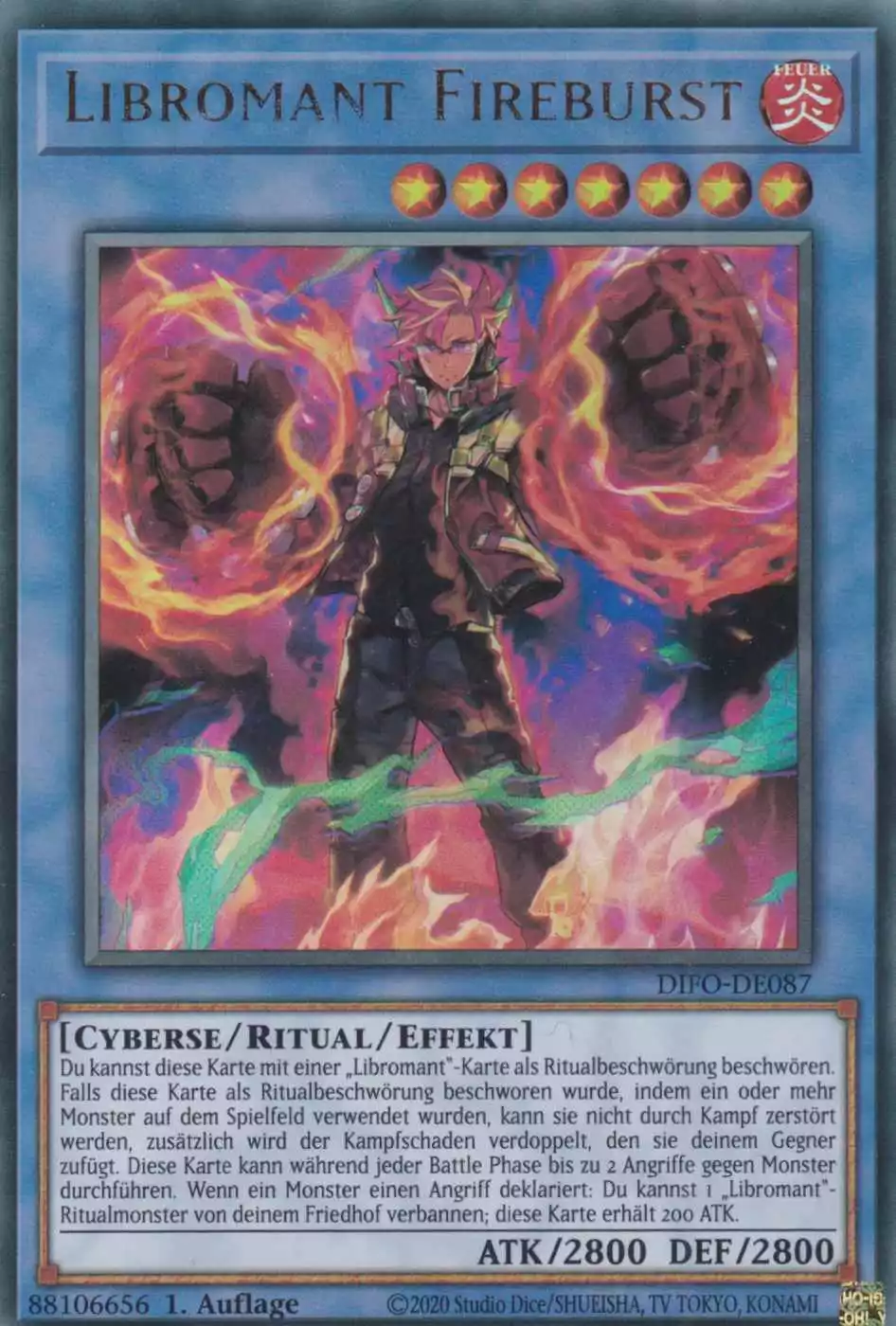difo-de087-libromant-fireburst-ultra-rare-dimension-force Libromant Fireburst DIFO-DE087 ist in Ultra Rare Yu-Gi-Oh Karte aus Dimension Force 1.Auflage