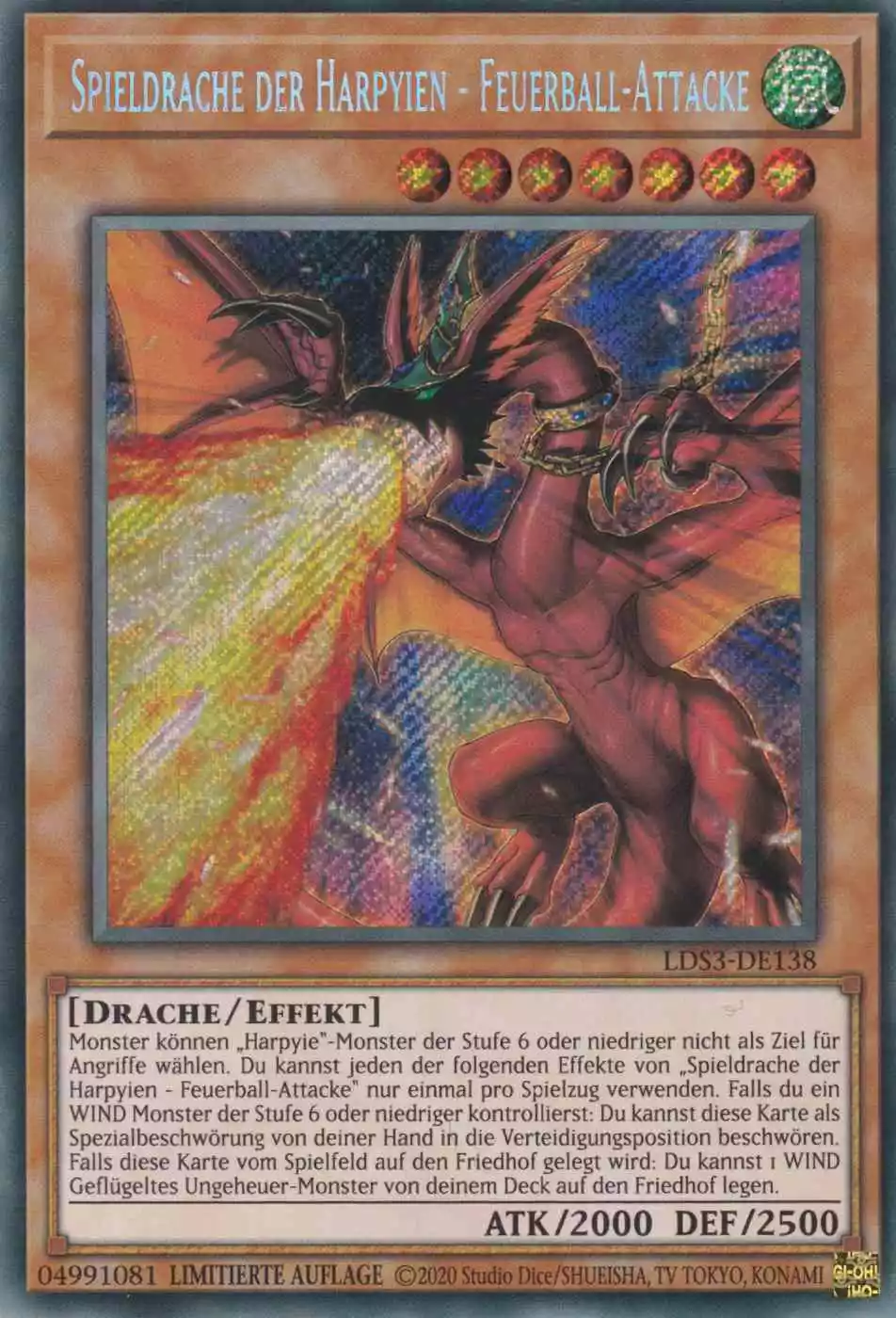 Spieldrache der Harpyien - Feuerball-Attacke LDS3-DE138 ist in Secret Rare Yu-Gi-Oh Karte aus Legendary Duelists Season 3 1.Auflage