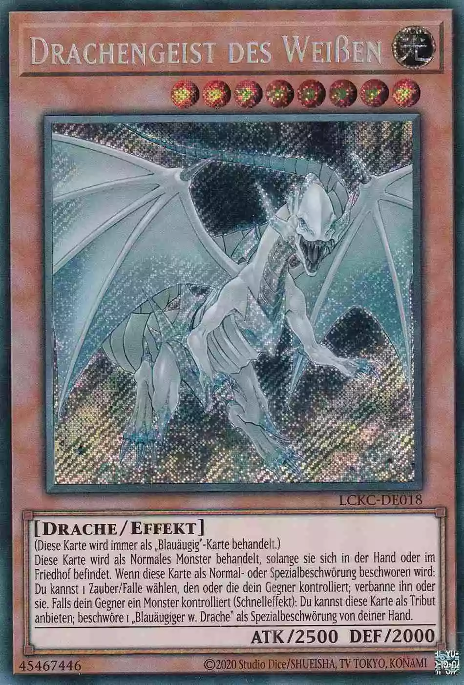 Drachengeist des Weißen Secret Rare LCKC-DE018 Yugioh Karte Drachengeist des Weißen LCKC-DE018 ist in Secret Rare Yu-Gi-Oh Karte aus Legendary Collection Kaiba unlimitiert