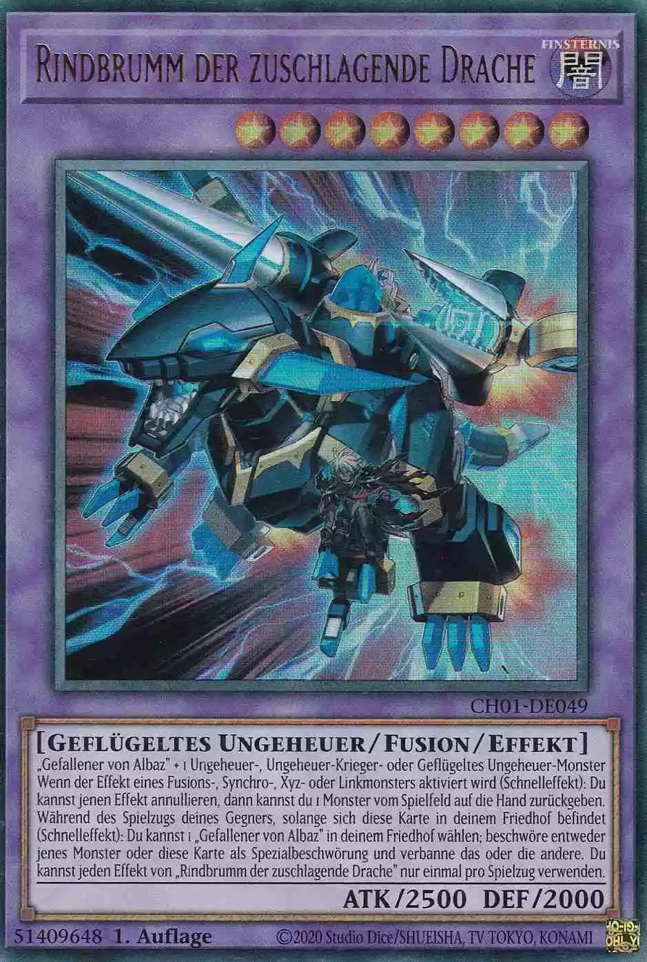 Rindbrumm der zuschlagende Drache CH01-DE049 ist in Ultra Rare Yu-Gi-Oh Karte aus THE CHRONICLES DECK: The Fallen & The Virtuous 1.Auflage