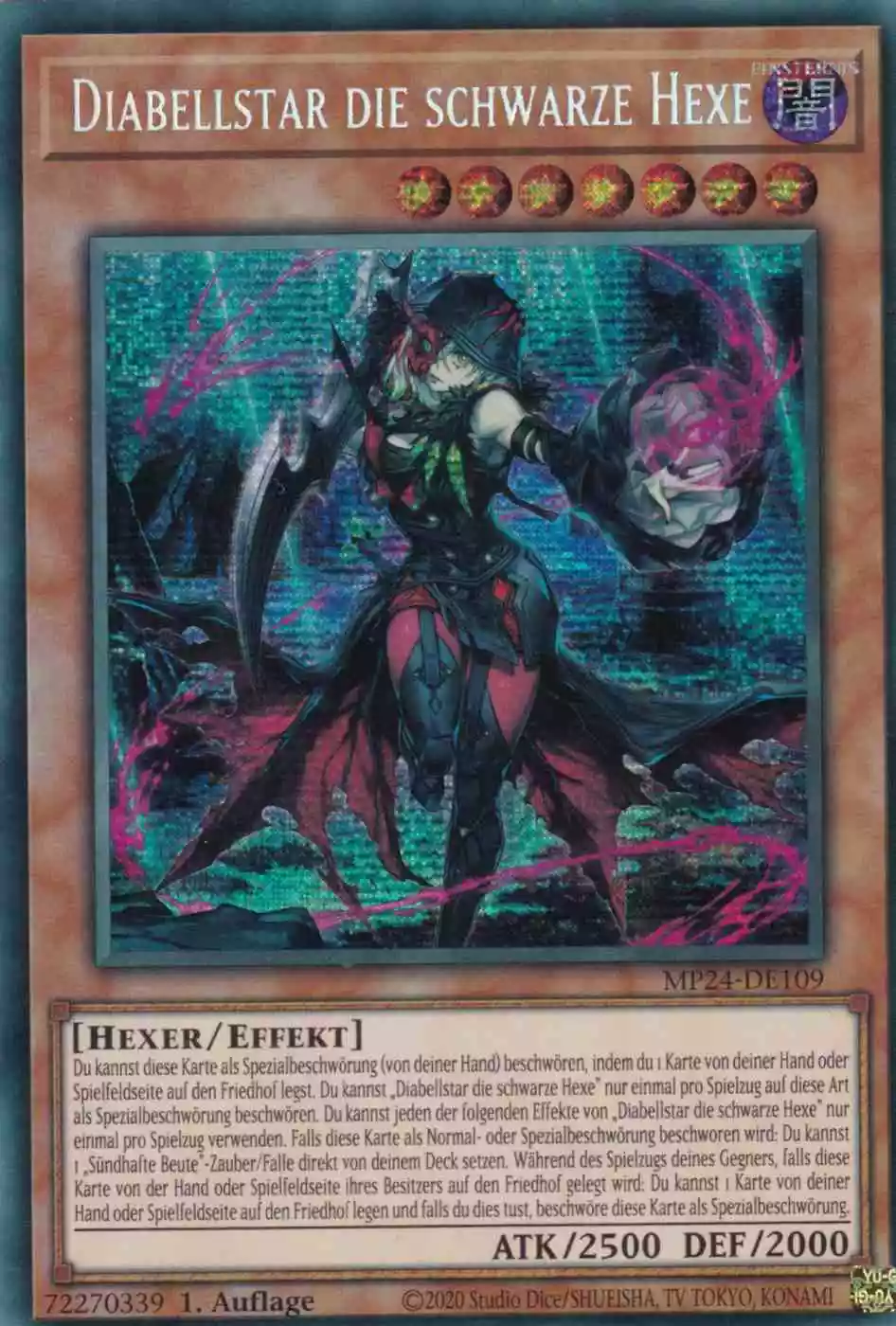 Diabellstar die schwarze Hexe MP24-DE109 ist in Prismatic Secret Rare Yu-Gi-Oh Karte aus 25th Anniversary Tin Dueling Mirrors 1.Auflage
