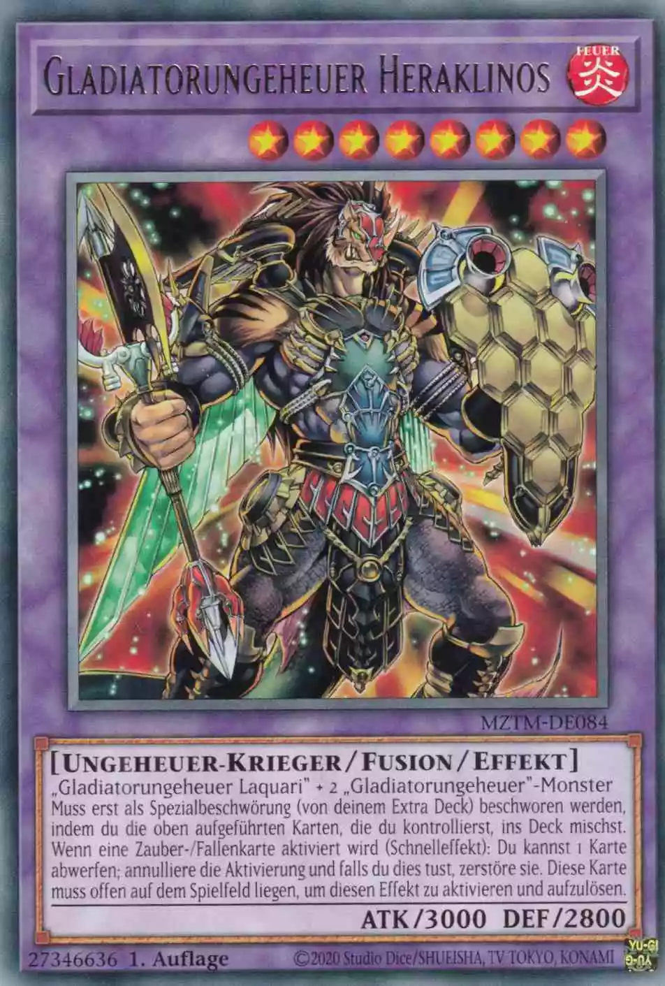 Gladiatorungeheuer Heraklinos MZTM-DE084 ist in Rare Yu-Gi-Oh Karte aus Maze of the Master 1.Auflage
