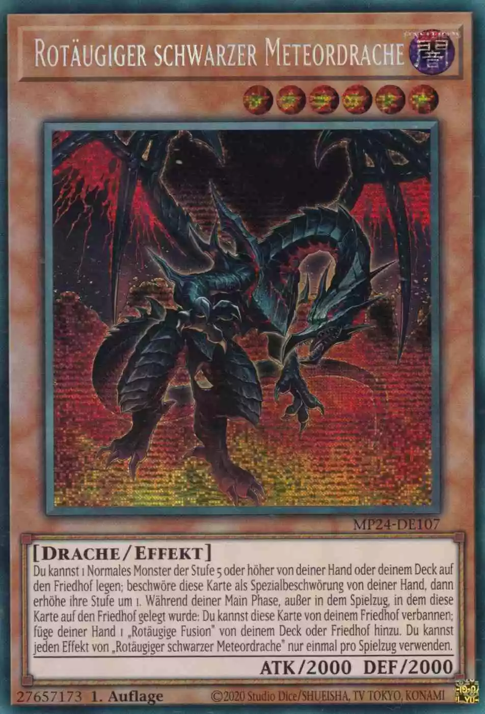 Rotäugiger schwarzer Meteordrache MP24-DE107 ist in Prismatic Secret Rare Yu-Gi-Oh Karte aus 25th Anniversary Tin Dueling Mirrors 1.Auflage
