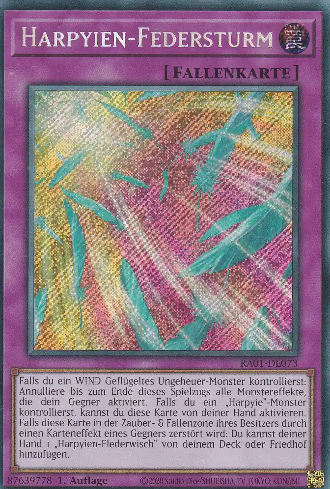 Harpyien-Federsturm RA01-DE073 ist in Secret Rare Yu-Gi-Oh Karte aus 25th Anniversary Rarity Collection 1.Auflage