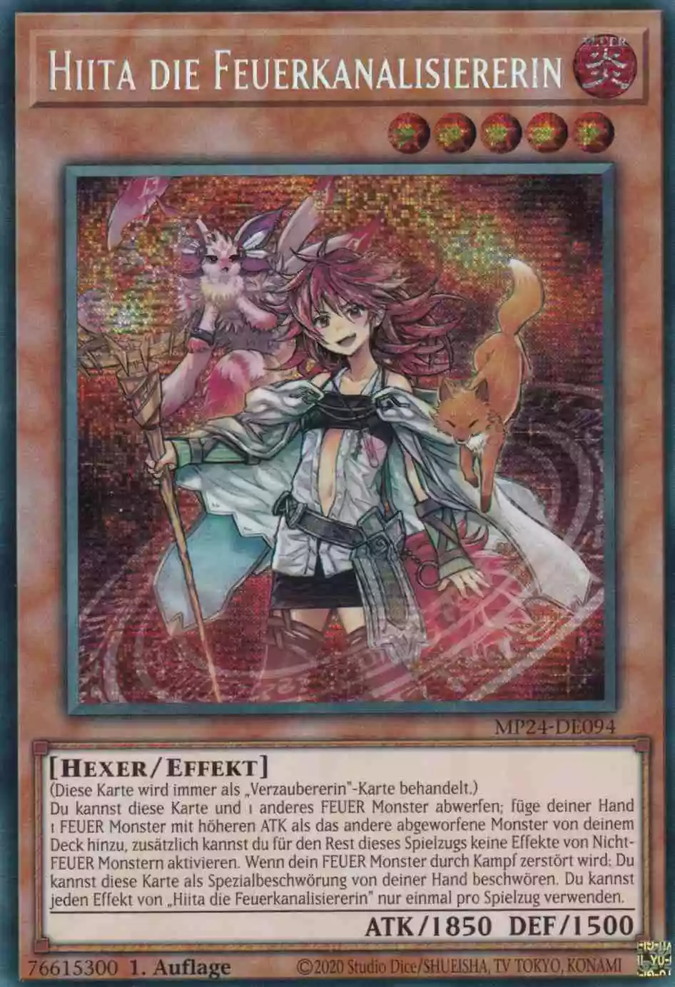 Hiita die Feuerkanalisiererin MP24-DE094 ist in Prismatic Secret Rare Yu-Gi-Oh Karte aus 25th Anniversary Tin Dueling Mirrors 1.Auflage