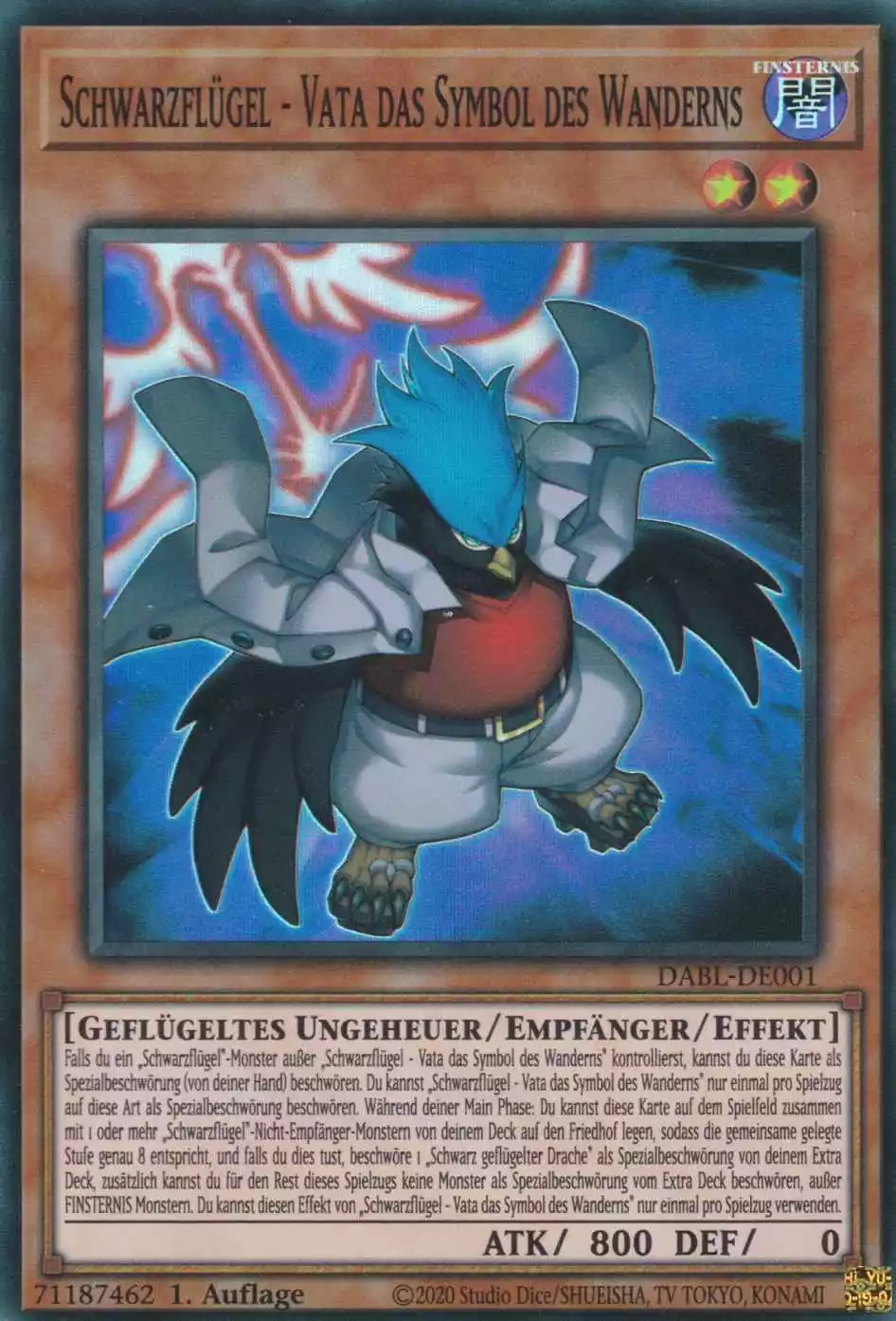 Schwarzflügel - Vata das Symbol des Wanderns DABL-DE001 ist in Super Rare Yu-Gi-Oh Karte aus Darkwing Blast 1.Auflage