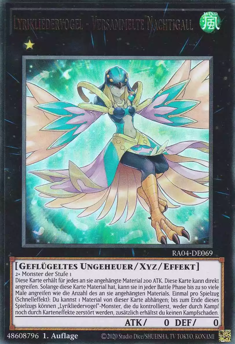 Lyrikliedervogel - Versammelte Nachtigall Ultra Rare RA04-DE069 Yugioh Karte Lyrikliedervogel - Versammelte Nachtigall RA04-DE069 ist in Ultra Rare Yu-Gi-Oh Karte aus Quarter Century Stampede 1.Auflage