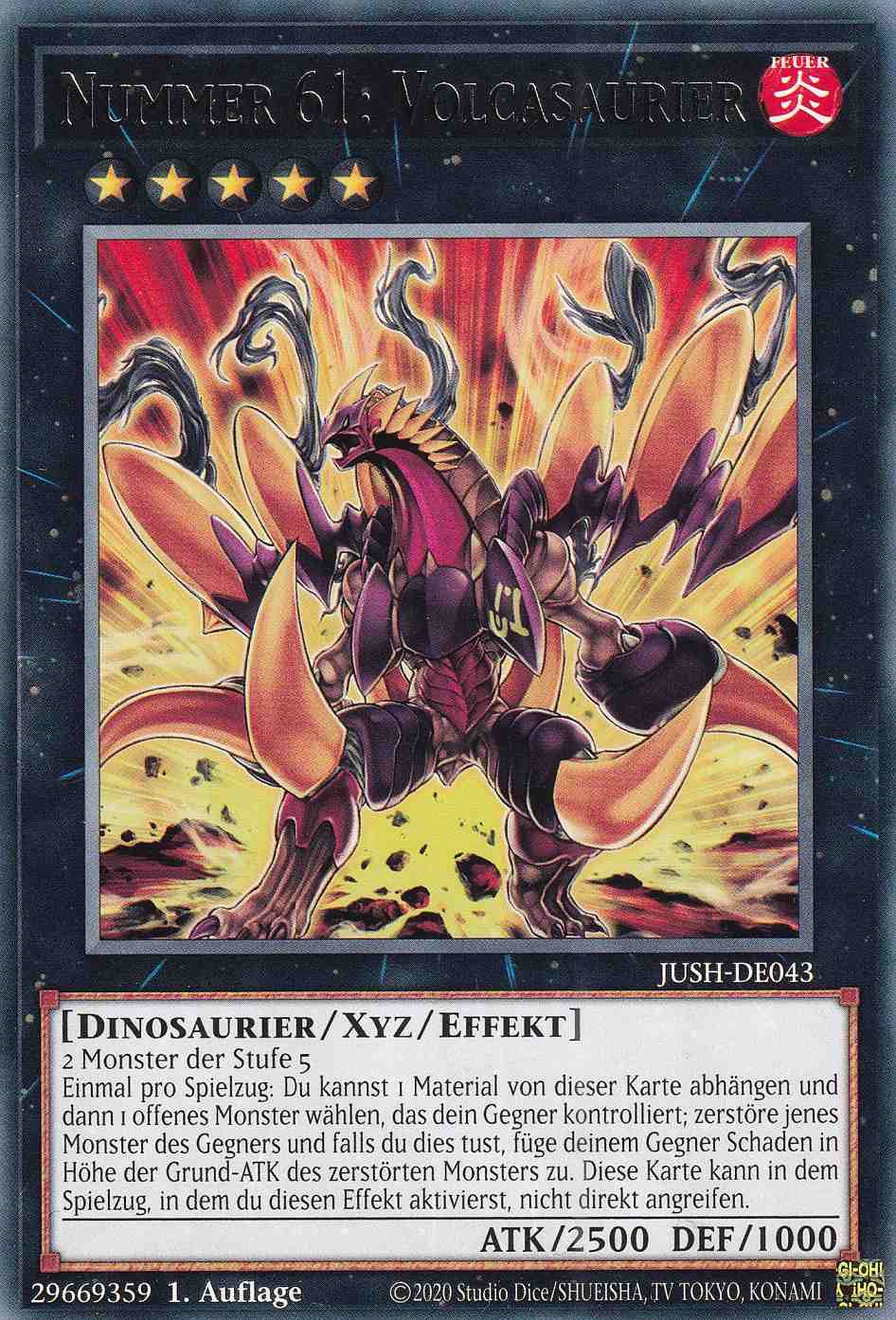 Nummer 61: Volcasaurier JUSH-DE043 ist in Rare Yu-Gi-Oh Karte aus Justice Hunters 1.Auflage