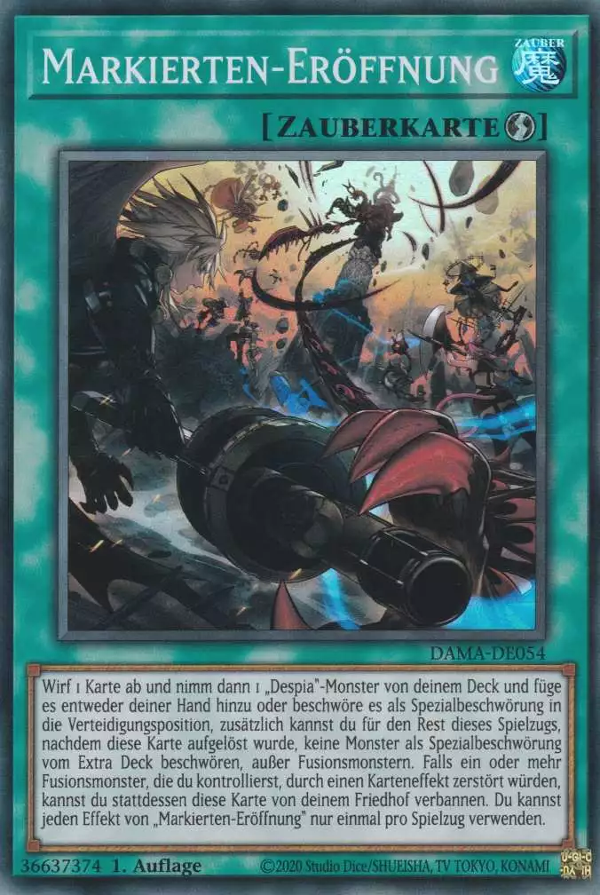 Markierten-Eröffnung DAMA-DE054 ist in Super Rare Yu-Gi-Oh Karte aus Dawn of Majesty 1.Auflage