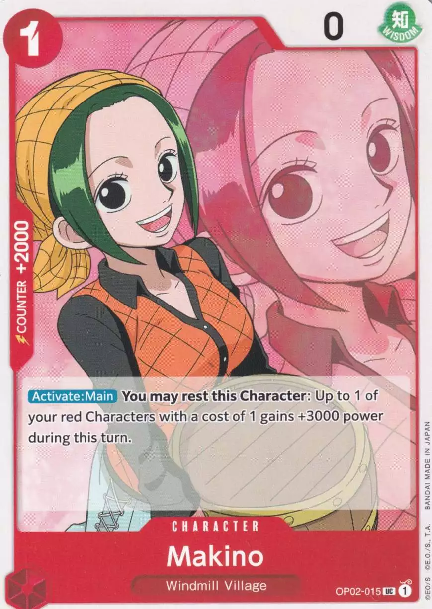op02-015-makino-uncommon-paramount-war-op-02 Makino OP02-015 ist in Uncommon. Die One Piece Karte ist aus Paramount War OP-02 in Normal Art.