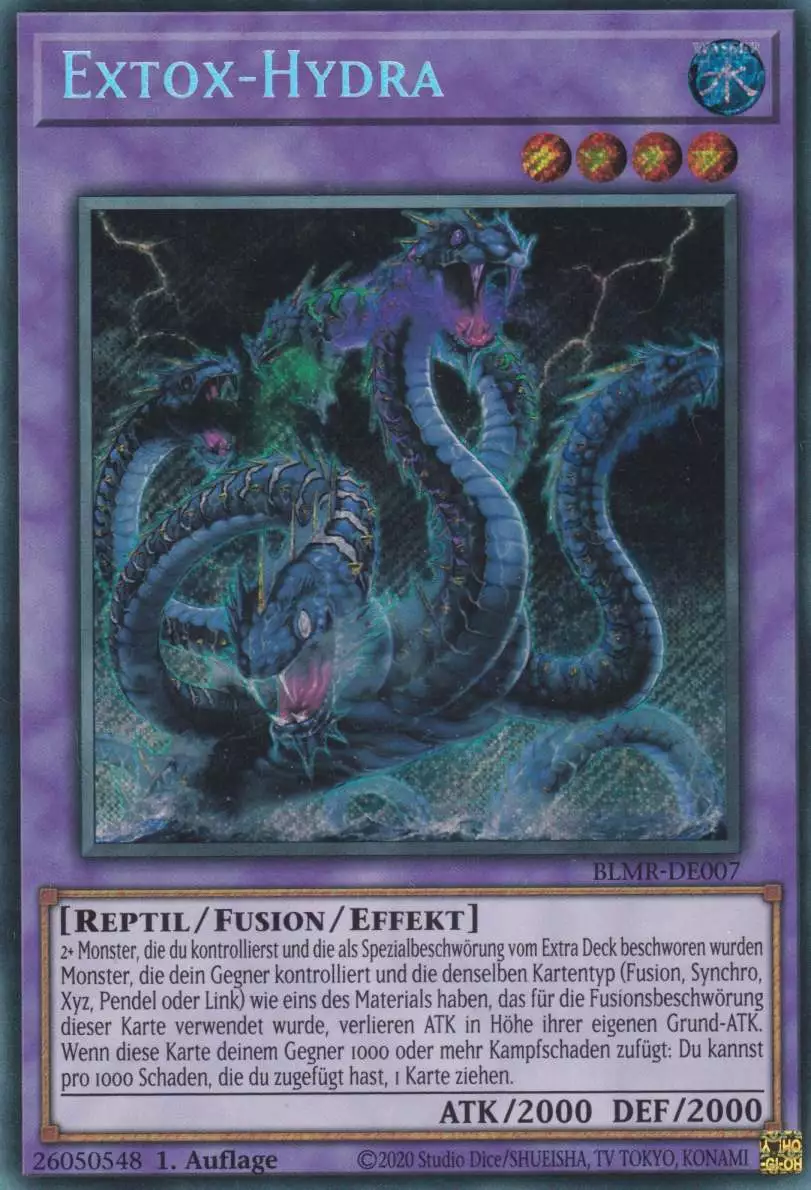 Extox-Hydra BLMR-DE007 ist in Secret Rare Yu-Gi-Oh Karte aus Battles of Legend Monstrous Revenge 1.Auflage