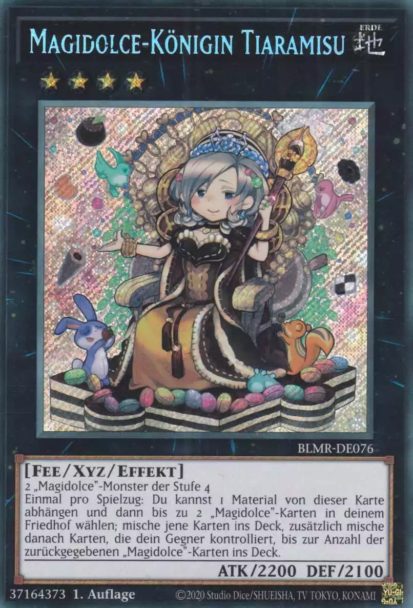 Magidolce-Königin Tiaramisu BLMR-DE076 ist in Secret Rare Yu-Gi-Oh Karte aus Battles of Legend Monstrous Revenge 1.Auflage