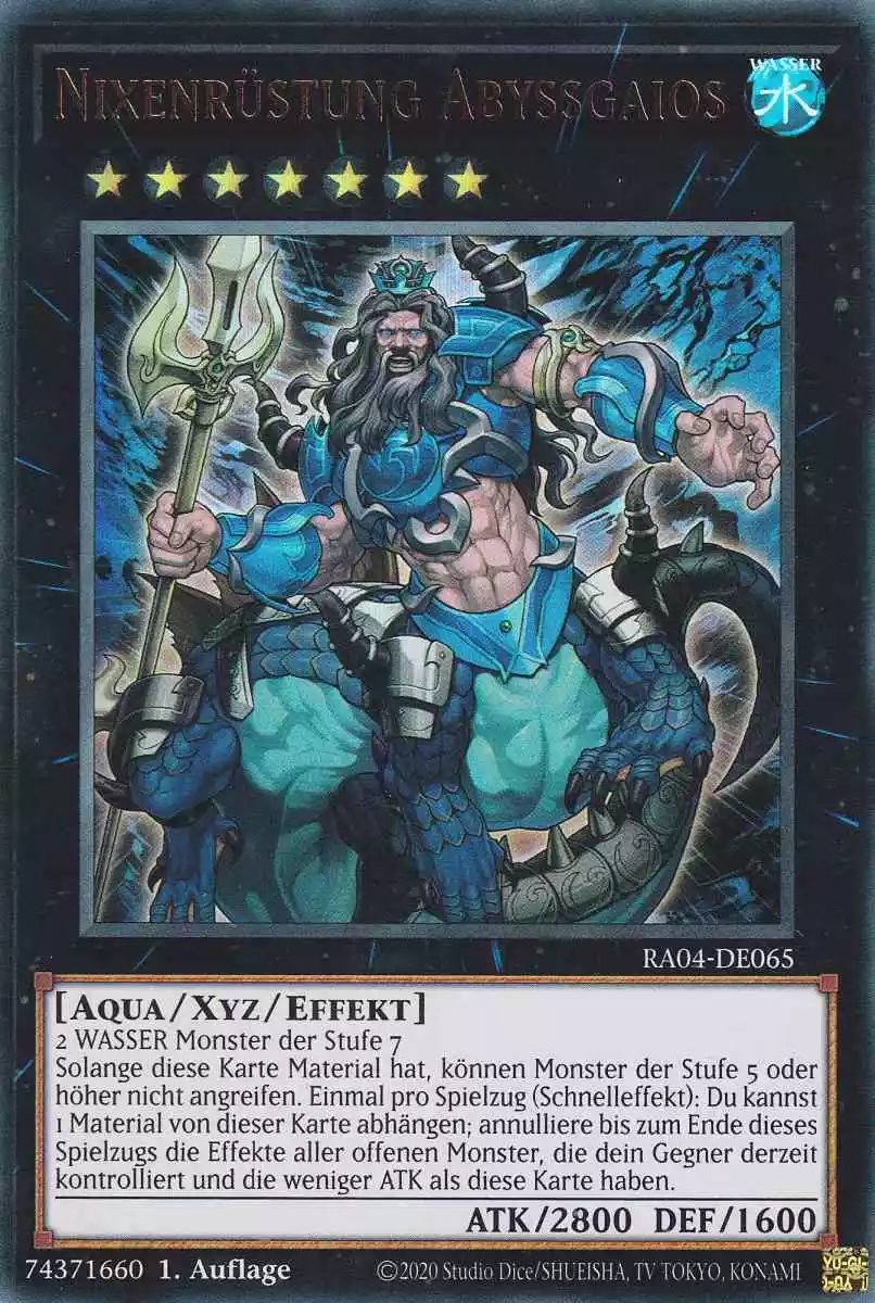 Nixenrüstung Abyssgaios Ultra Rare RA04-DE065 Yugioh Karte Nixenrüstung Abyssgaios RA04-DE065 ist in Ultra Rare Yu-Gi-Oh Karte aus Quarter Century Stampede 1.Auflage