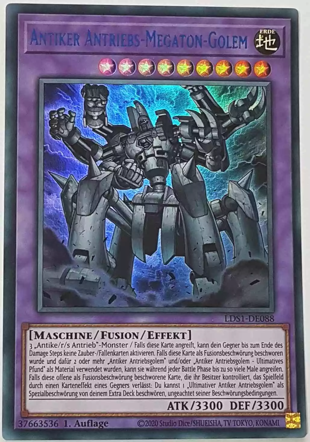 Antiker Antriebs-Megaton-Golem (blau) LDS1-DE088 ist in Colorful Ultra Rare Yu-Gi-Oh Karte aus Legendary Duelists: Season 1 1.Auflage