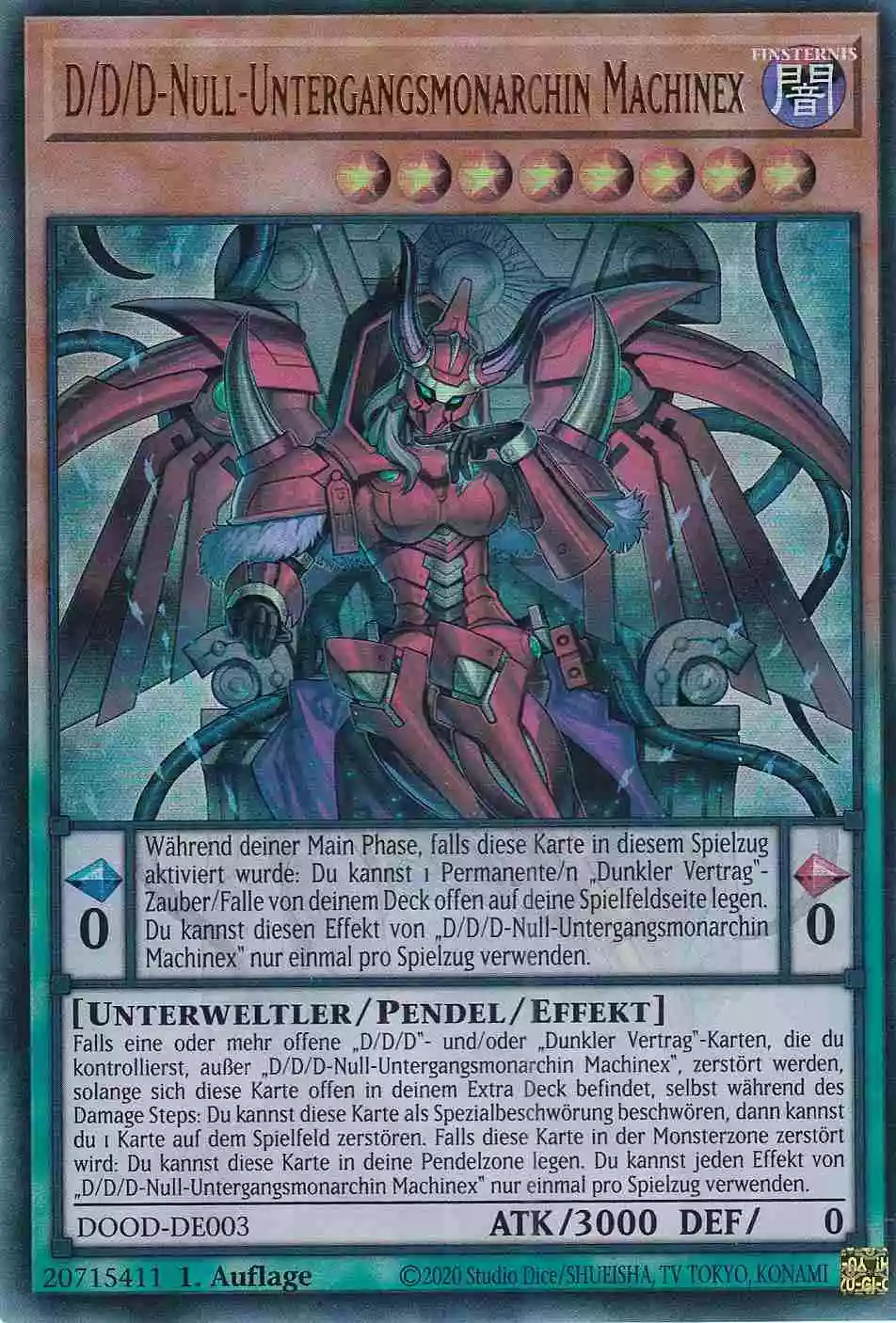 D/D/D-Null-Untergangsmonarchin Machinex Ultra Rare DOOD-DE003 Yugioh Karte D/D/D-Null-Untergangsmonarchin Machinex DOOD-DE003 ist in Ultra Rare Yu-Gi-Oh Karte aus Doom of Dimensions 1.Auflage
