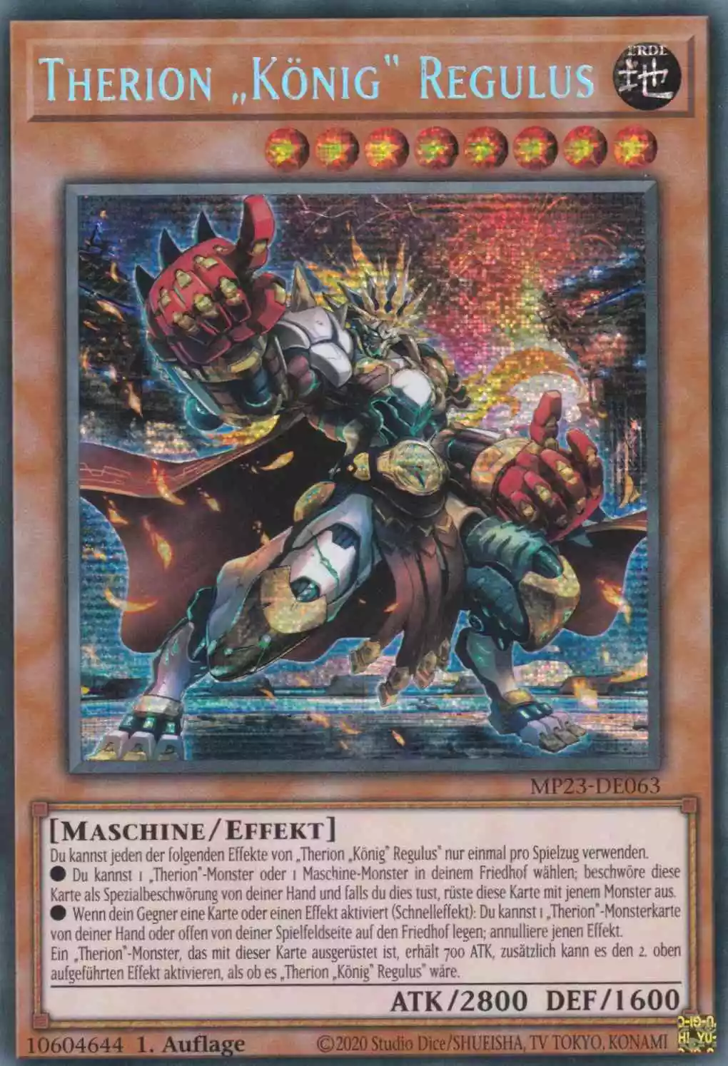 Therion „König“ Regulus MP23-DE063 ist in Prismatic Secret Rare Yu-Gi-Oh Karte aus 25th Anniversary Tin Dueling Heroes 1.Auflage