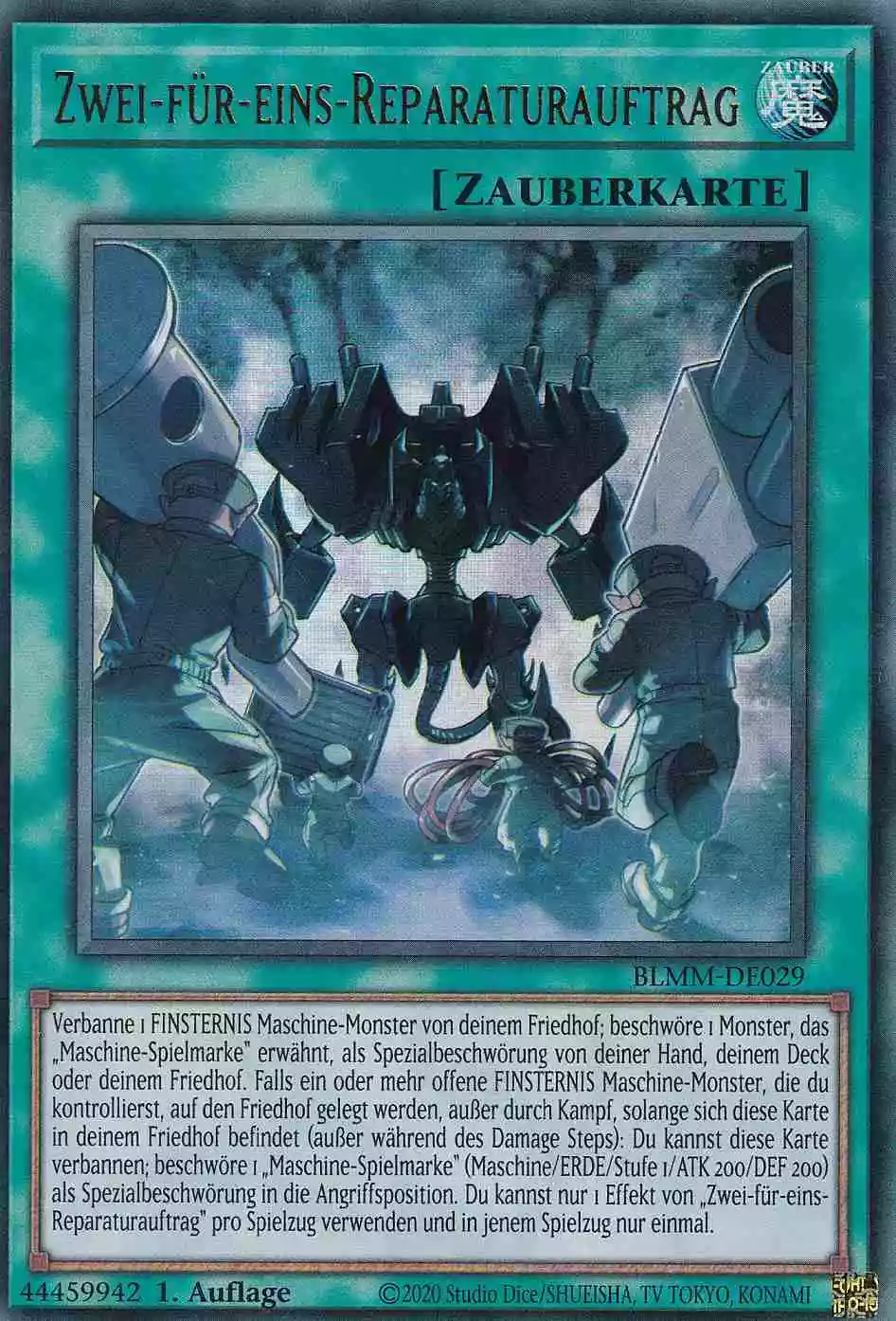 Zwei-für-eins-Reparaturauftrag BLMM-DE029 ist in Ultra Rare Yu-Gi-Oh Karte aus Battles of Legend Monster Mayhem 1.Auflage