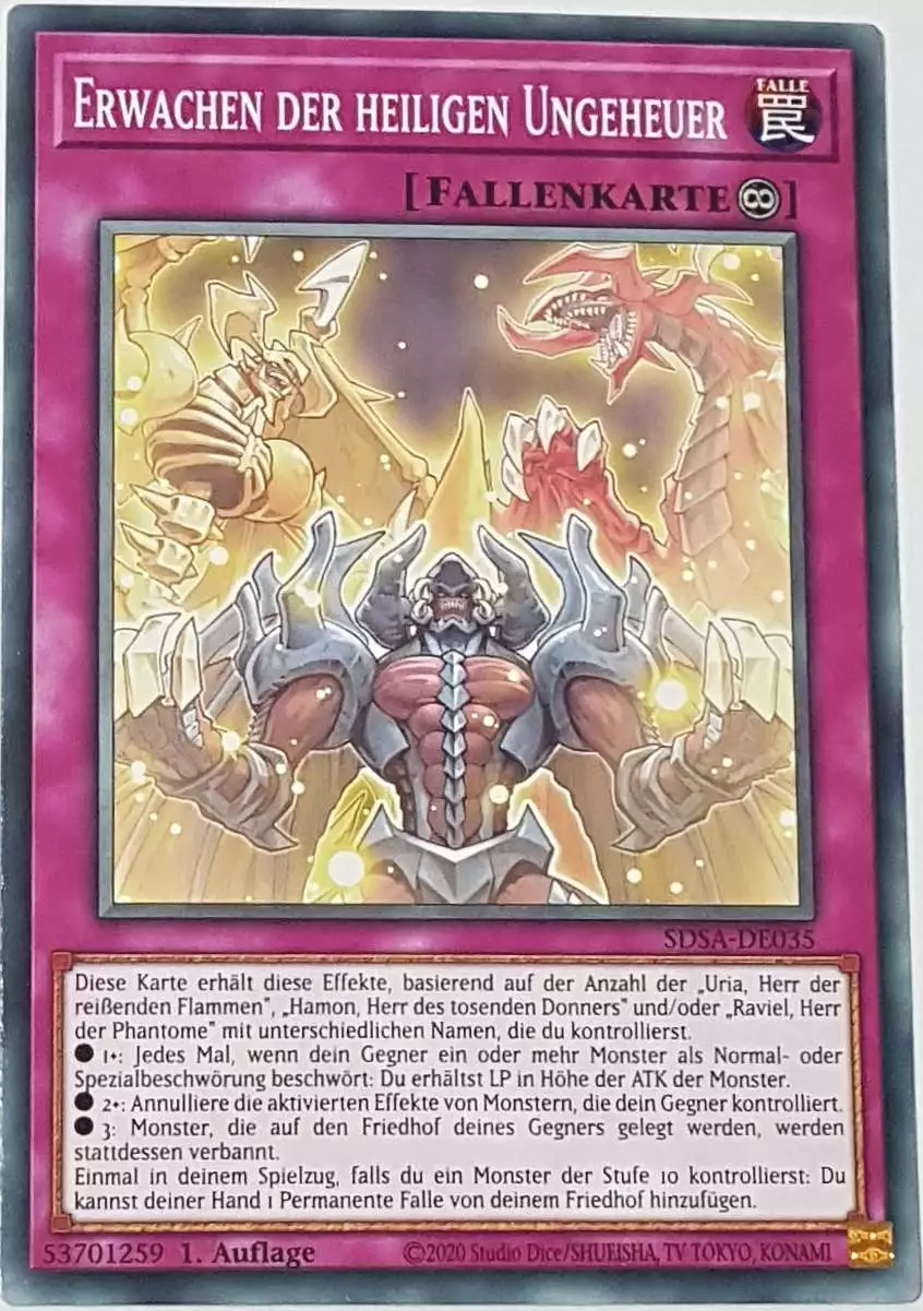 Erwachen der heiligen Ungeheuer SDSA-DE035 ist in Common Yu-Gi-Oh Karte aus Sacred Beasts 1.Auflage