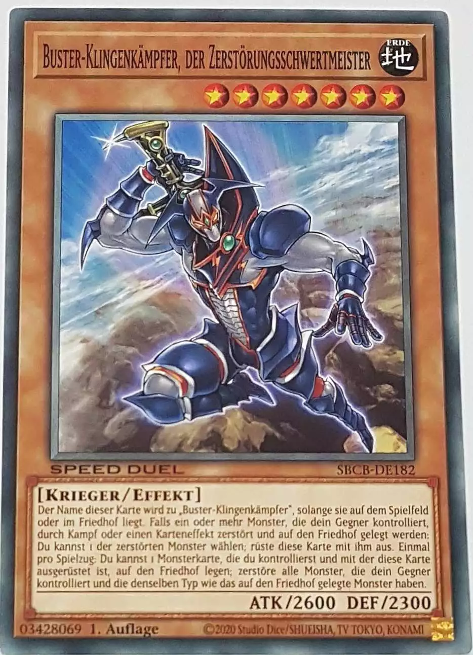 Buster-Klingenkämpfer, der Zerstörungsschwertmeister SBCB-DE182 ist in Common Yu-Gi-Oh Karte aus Speed Duel Battle City Box 1. Auflage