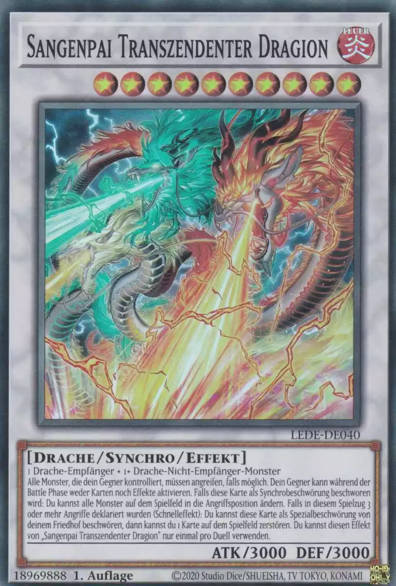 Sangenpai Transzendenter Dragion LEDE-DE040 ist in Super Rare Yu-Gi-Oh Karte aus Legacy Of Destruction 1.Auflage