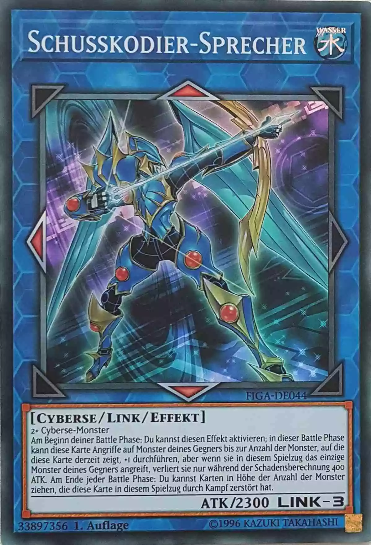 Schusskodier-Sprecher FIGA-DE044 ist in Super Rare Yu-Gi-Oh Karte aus Fists of the Gadgets 1.Auflage