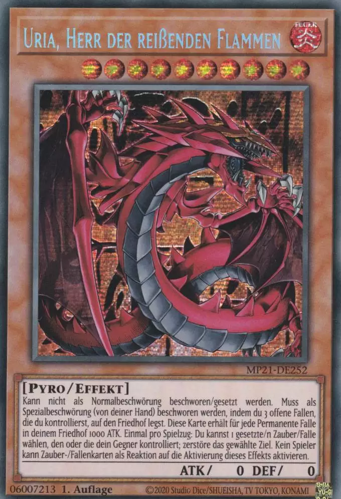 Uria, Herr der reißenden Flammen MP21-DE252 ist in Prismatic Secret Rare Yu-Gi-Oh Karte aus Tin of Ancient Battles 1.Auflage