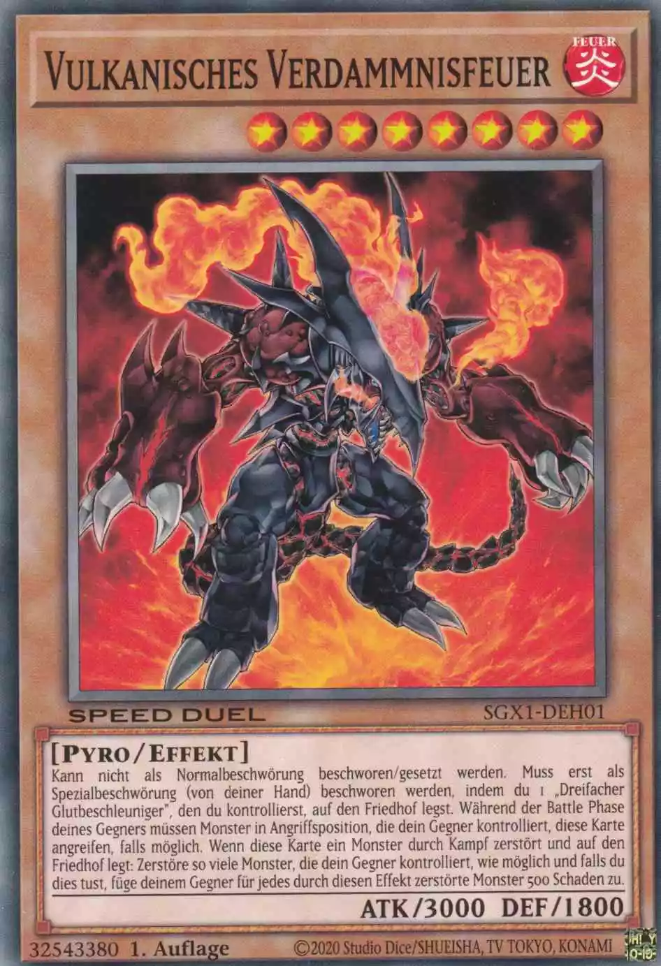 Vulkanisches Verdammnisfeuer SGX1-DEH01 ist in Common Yu-Gi-Oh Karte aus Speed Duel GX Duel Academy Box 1.Auflage