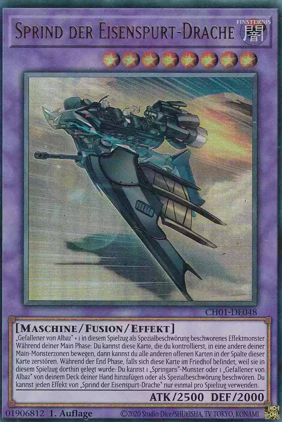 Sprind der Eisenspurt-Drache CH01-DE048 ist in Ultra Rare Yu-Gi-Oh Karte aus THE CHRONICLES DECK: The Fallen & The Virtuous 1.Auflage
