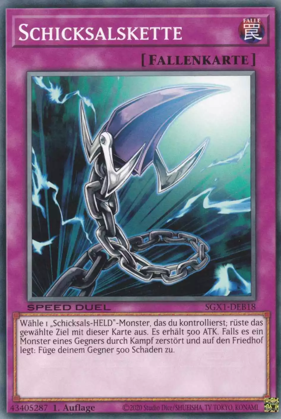Schicksalskette SGX1-DEB18 ist in Common Yu-Gi-Oh Karte aus Speed Duel GX Duel Academy Box 1.Auflage