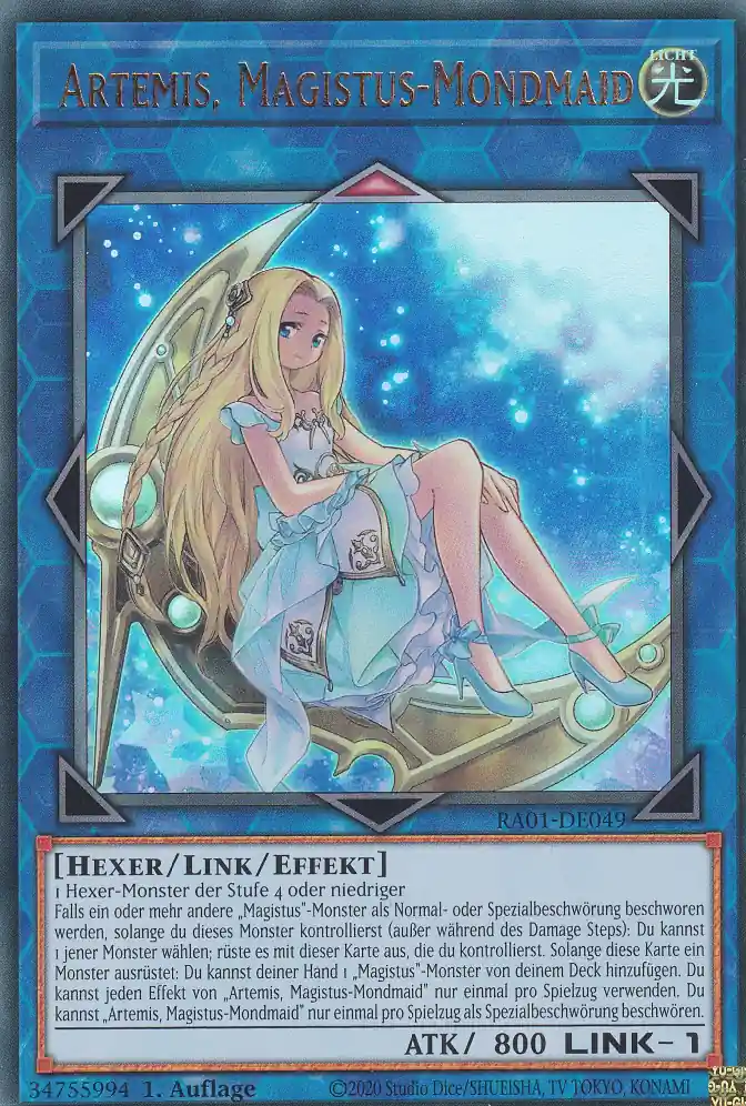 ra01-de049-ur-artemis-magistus-mondmaid-ultra-rare-25th-anniversary-rarity-collection Artemis, Magistus-Mondmaid RA01-DE049 ist in Ultra Rare Yu-Gi-Oh Karte aus 25th Anniversary Rarity Collection 1.Auflage
