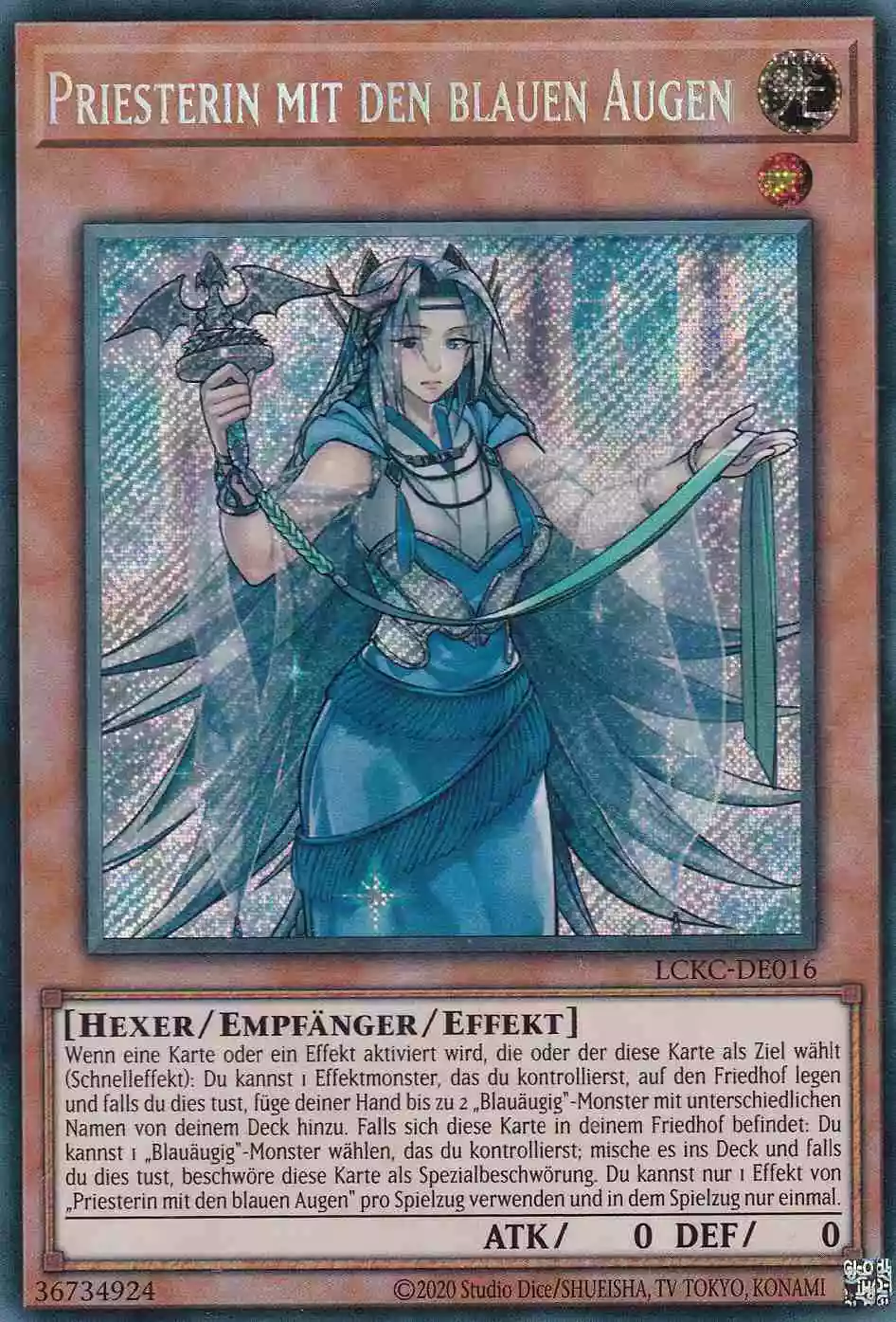 Priesterin mit den blauen Augen LCKC-DE016 ist in Secret Rare Yu-Gi-Oh Karte aus Legendary Collection Kaiba unlimitiert