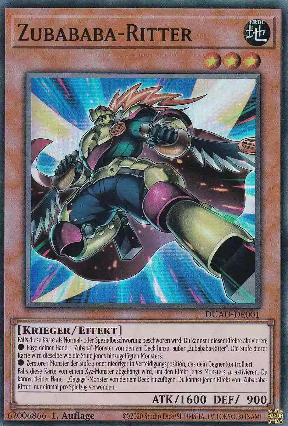 Zubababa-Ritter DUAD-DE001 ist in Super Rare Yu-Gi-Oh Karte aus Duelist’s Advance 1.Auflage