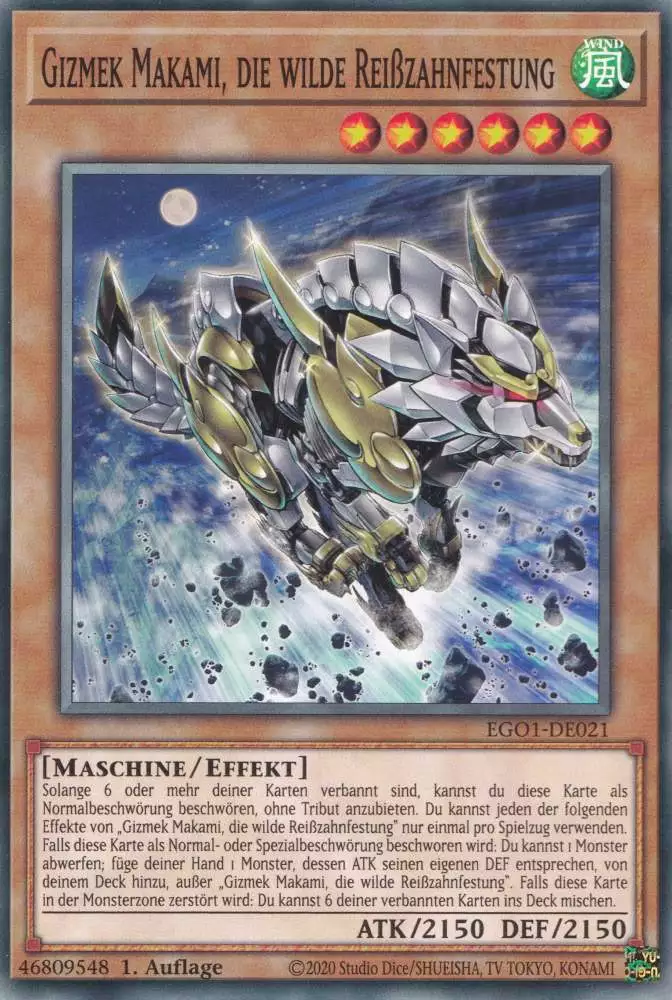 Gizmek Makami, die wilde Reißzahnfestung EGO1-DE021 ist in Common Yu-Gi-Oh Karte aus Egyptian God Deck Obelisk 1.Auflage