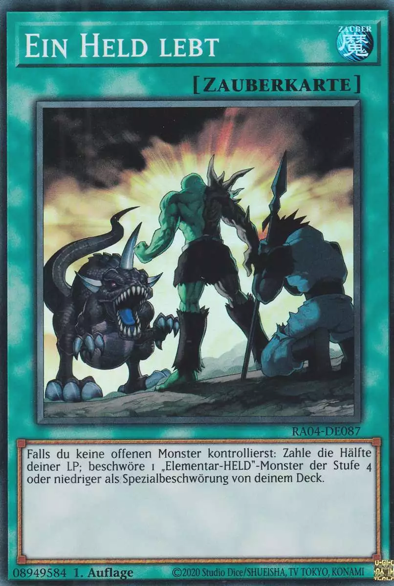Ein Held lebt Super Rare RA04-DE087 Yugioh Karte Ein Held lebt RA04-DE087 ist in Super Rare Yu-Gi-Oh Karte aus Quarter Century Stampede 1.Auflage
