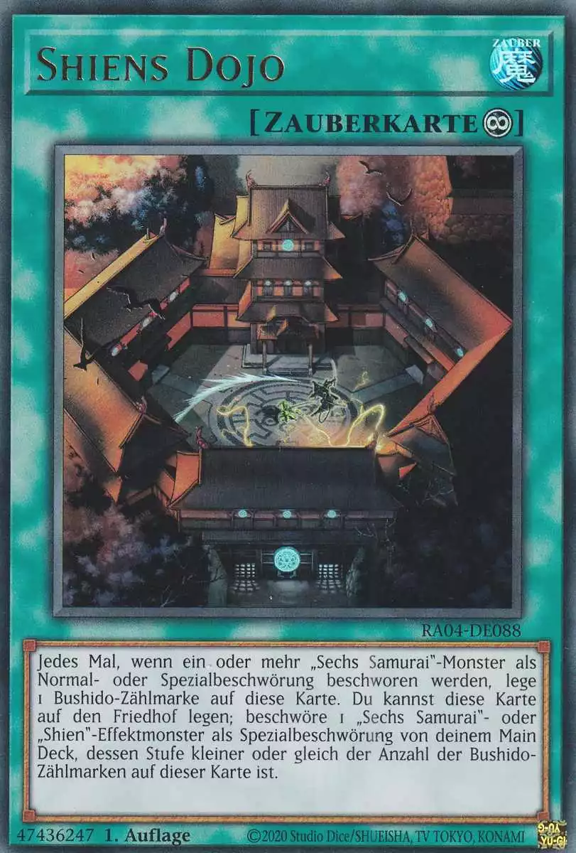 Shiens Dojo Ultra Rare RA04-DE088 Yugioh Karte Shiens Dojo RA04-DE088 ist in Ultra Rare Yu-Gi-Oh Karte aus Quarter Century Stampede 1.Auflage