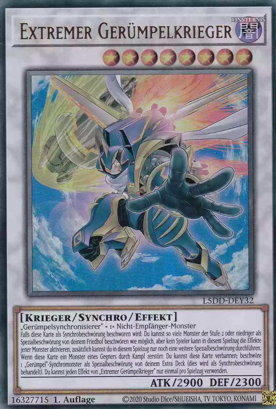 Extremer Gerümpelkrieger L5DD-DEY32 ist in Ultra Rare Yu-Gi-Oh Karte aus Legendary 5D’s Decks 1.Auflage