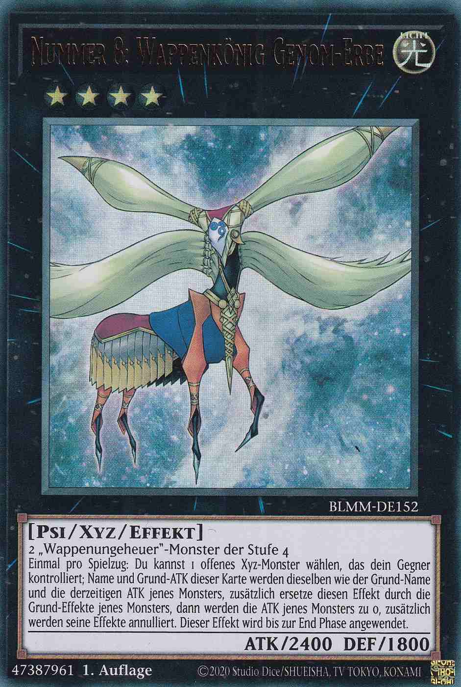 Nummer 8: Wappenkönig Genom-Erbe BLMM-DE152 ist in Ultra Rare Yu-Gi-Oh Karte aus Battles of Legend Monster Mayhem 1.Auflage