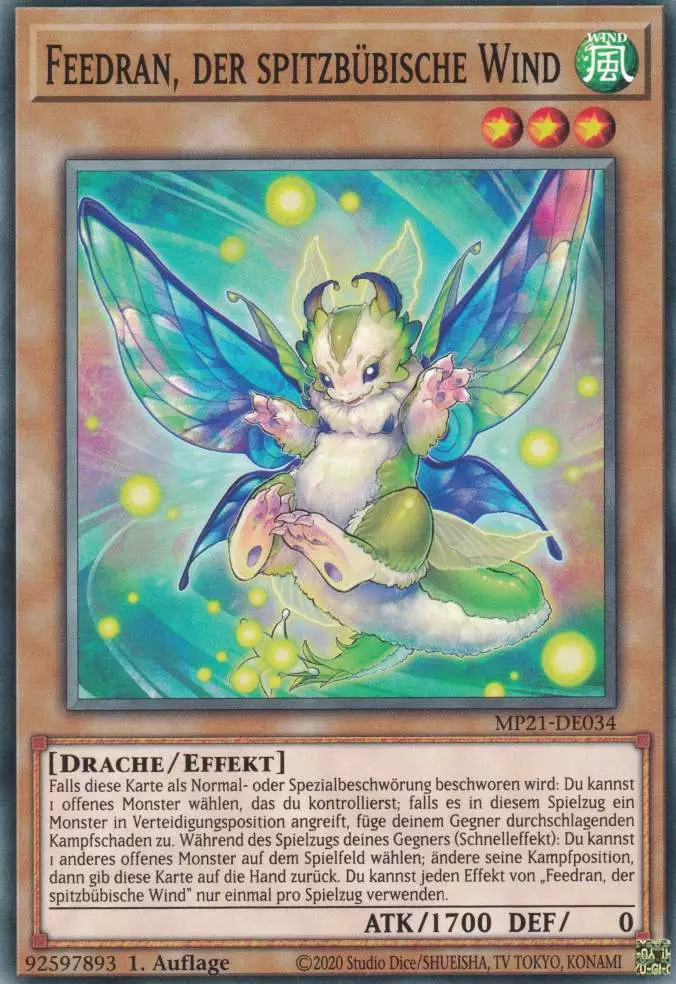 Feedran, der spitzbübische Wind MP21-DE034 ist in Common Yu-Gi-Oh Karte aus Tin of Ancient Battles 1.Auflage