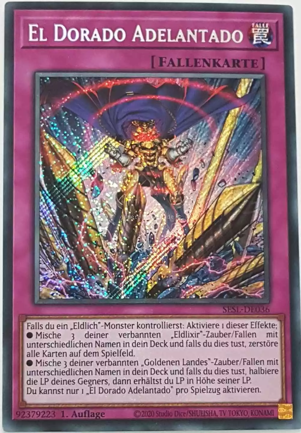 El Dorado Adelantado SESL-DE036 ist in Secret Rare Yu-Gi-Oh Karte aus Secret Slayers 1.Auflage