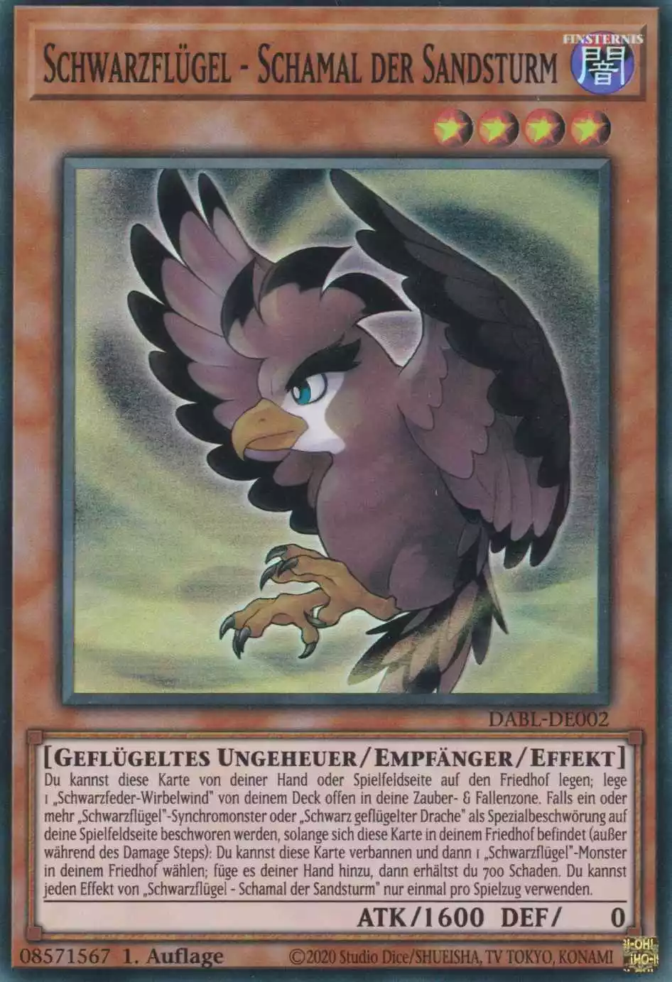 Schwarzflügel - Schamal der Sandsturm DABL-DE002 ist in Super Rare Yu-Gi-Oh Karte aus Darkwing Blast 1.Auflage