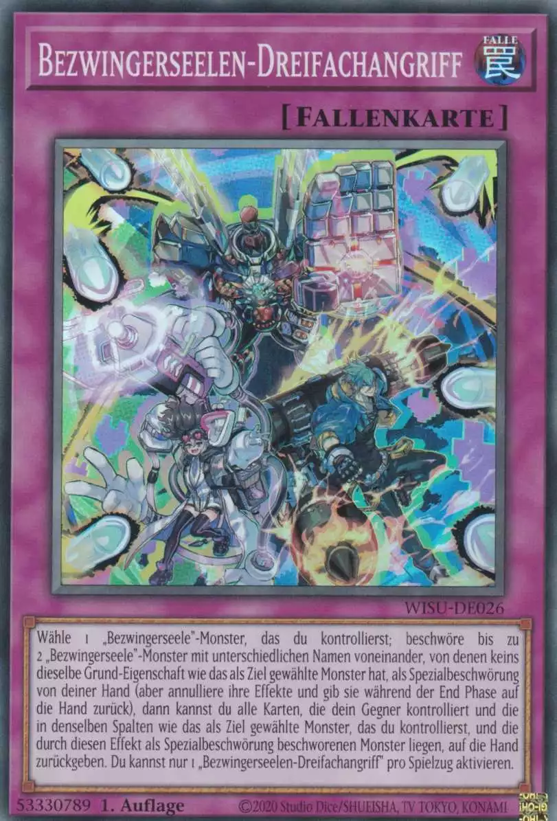 Bezwingerseelen-Dreifachangriff WISU-DE026 ist in Super Rare Yu-Gi-Oh Karte aus Wild Survivors 1.Auflage