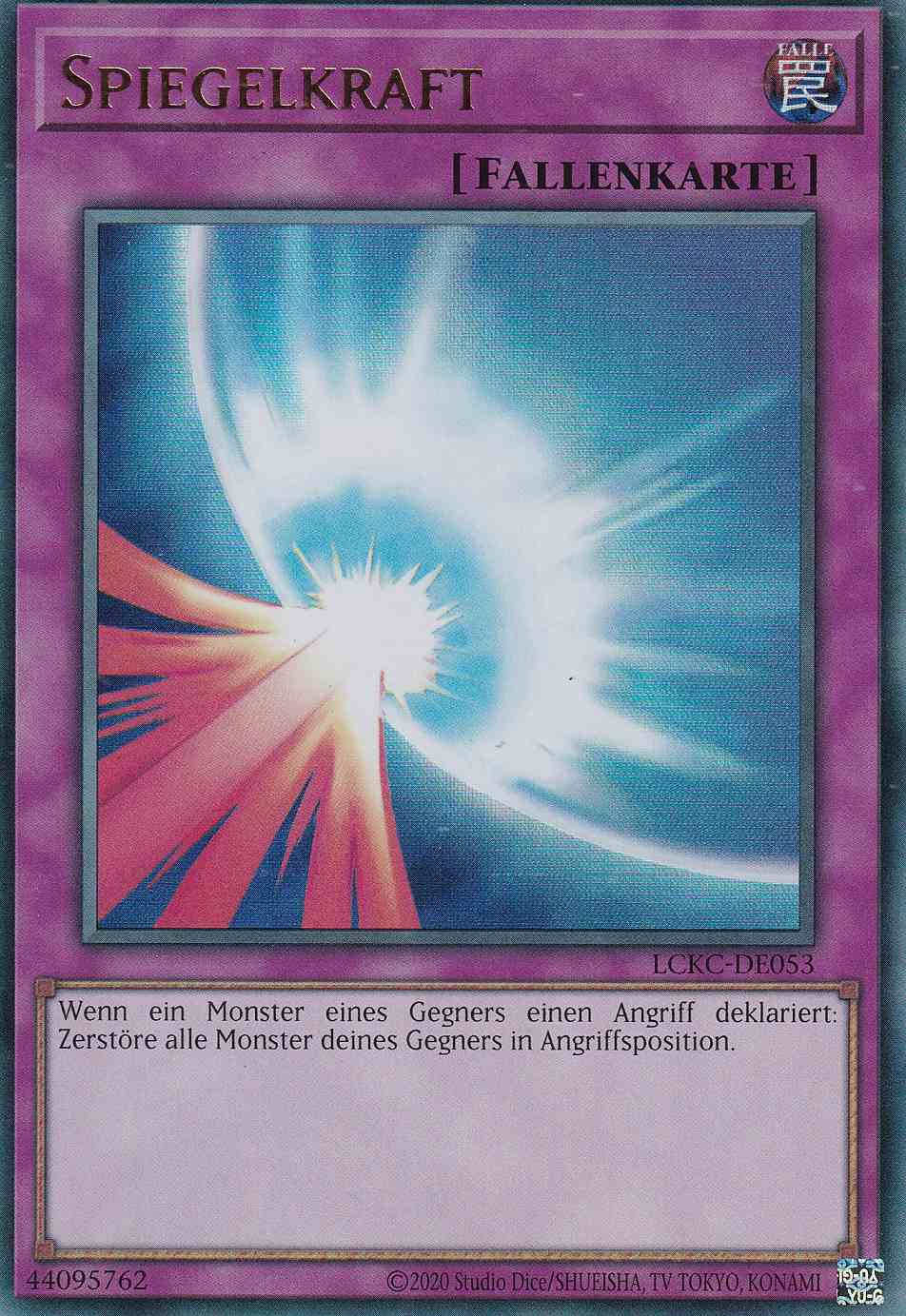 Spiegelkraft Ultra Rare LCKC-DE053 Yugioh Karte Spiegelkraft LCKC-DE053 ist in Ultra Rare Yu-Gi-Oh Karte aus Legendary Collection Kaiba unlimitiert