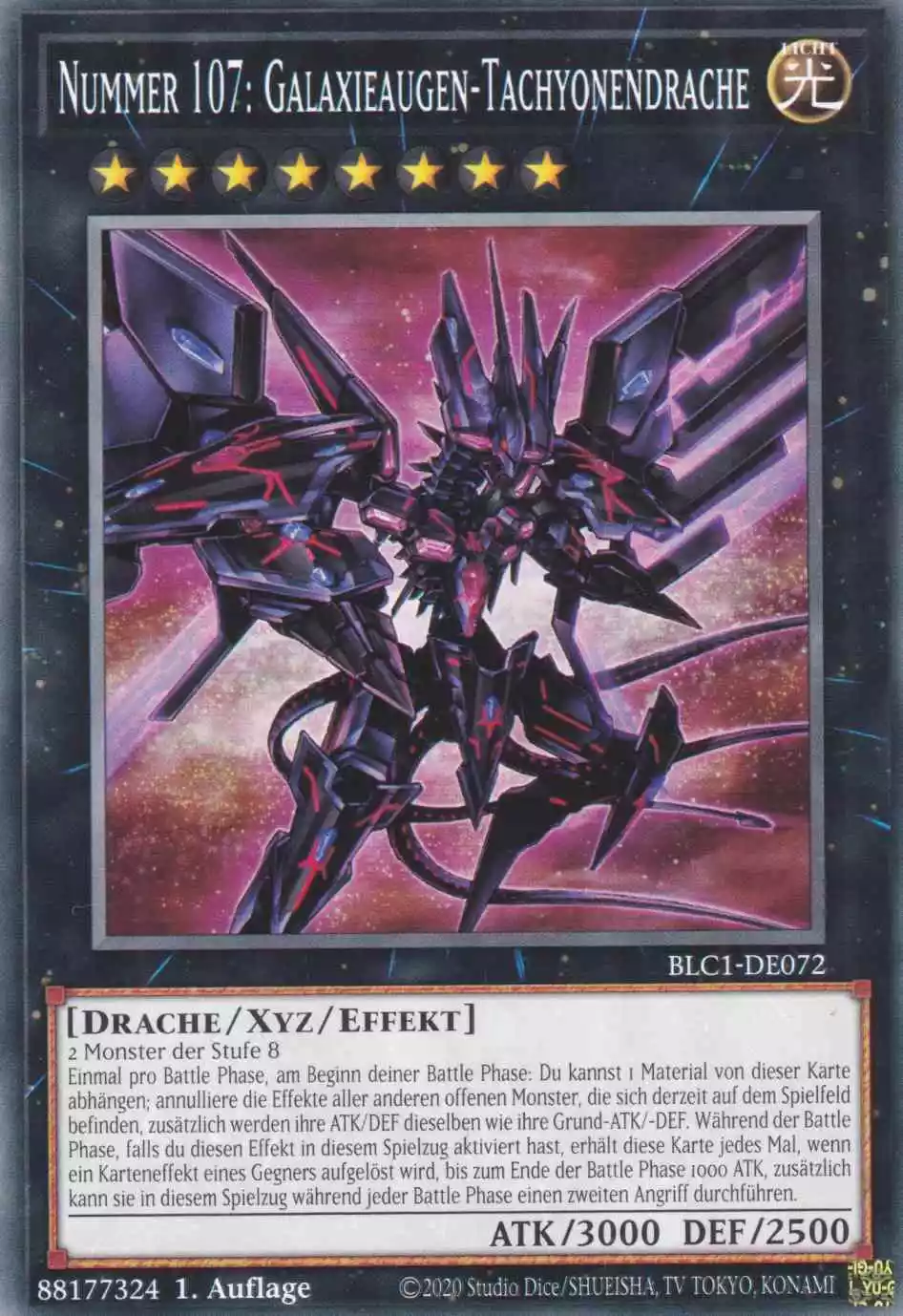 Nummer 107: Galaxieaugen-Tachyonendrache BLC1-DE072 ist in Common Yu-Gi-Oh Karte aus Battles of Legend Chapter 1 1.Auflage