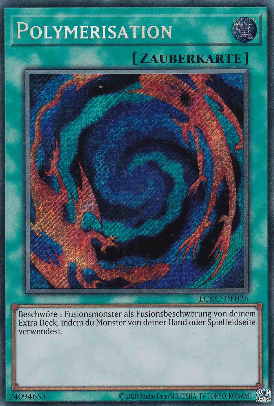 Polymerisation Secret Rare LCKC-DE026 Yugioh Karte Polymerisation LCKC-DE026 ist in Secret Rare Yu-Gi-Oh Karte aus Legendary Collection Kaiba unlimitiert