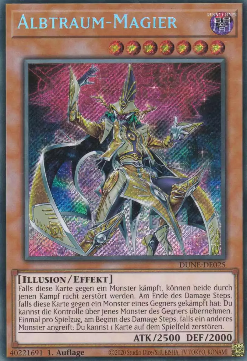 Albtraum-Magier DUNE-DE025 ist in Secret Rare Yu-Gi-Oh Karte aus Duelist Nexus 1.Auflage