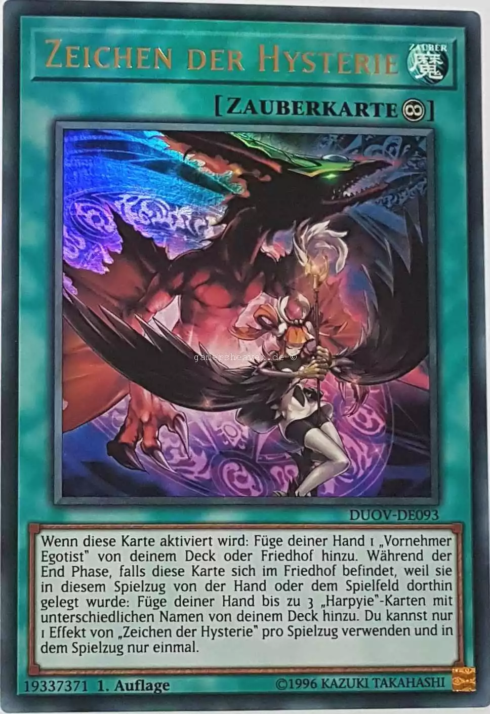 Zeichen der Hysterie DUOV-DE093 ist in Ultra Rare Yu-Gi-Oh Karte aus Duel Overload 1.Auflage