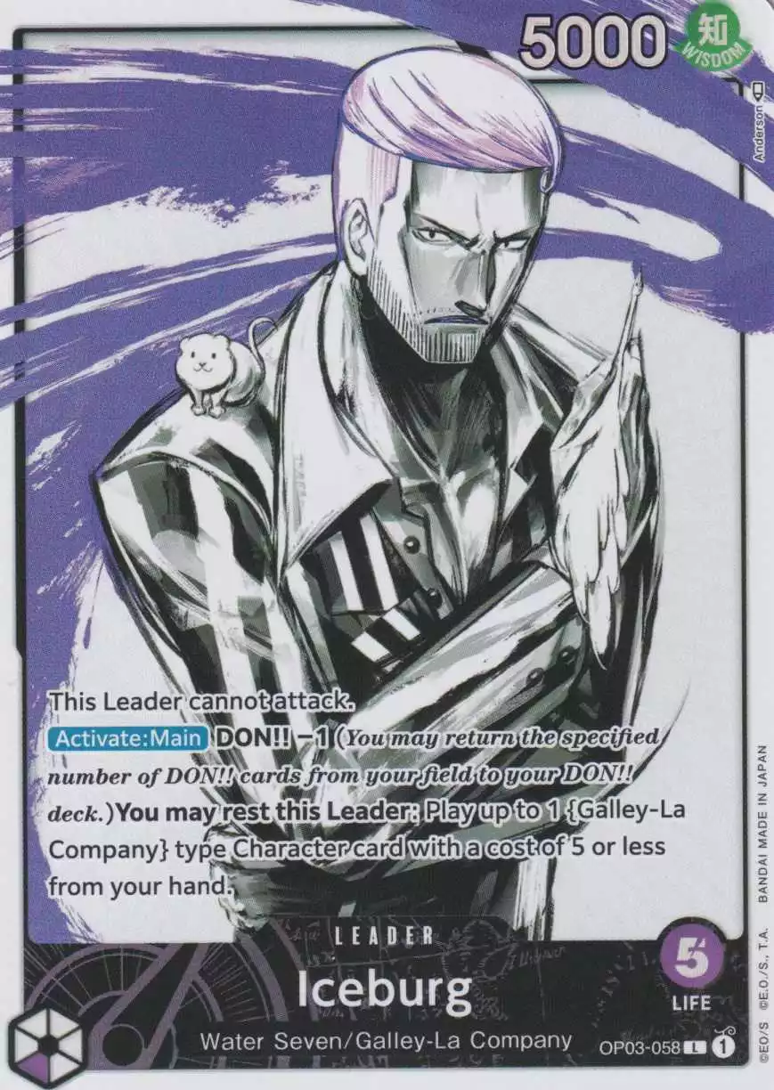 op03-058-a-iceburg-parallel-leader-pillars-of-strength-op-03 Iceburg (Parallel) OP03-058 ist in Leader. Die One Piece Karte ist aus Pillars of Strength OP-03 in Parallel Alternative Art.