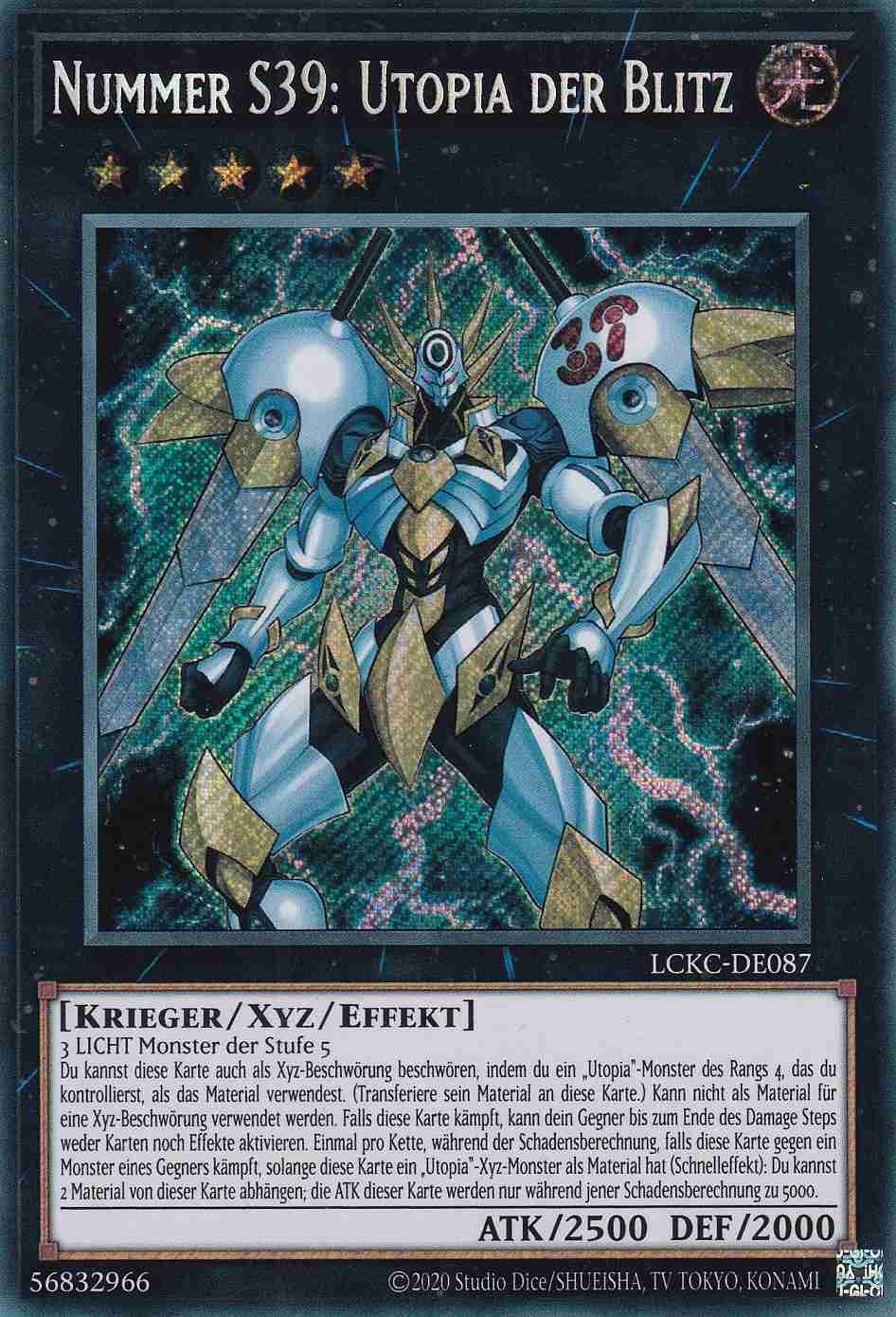 Nummer S39: Utopia der Blitz Secret Rare LCKC-DE087 Yugioh Karte Nummer S39: Utopia der Blitz LCKC-DE087 ist in Secret Rare Yu-Gi-Oh Karte aus Legendary Collection Kaiba unlimitiert