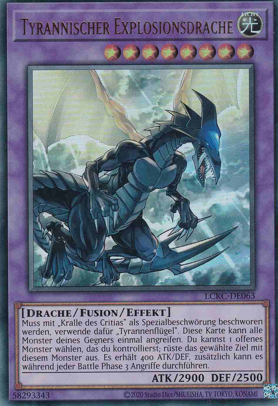 Tyrannischer Explosionsdrache Ultra Rare LCKC-DE063 Yugioh Karte Tyrannischer Explosionsdrache LCKC-DE063 ist in Ultra Rare Yu-Gi-Oh Karte aus Legendary Collection Kaiba unlimitiert