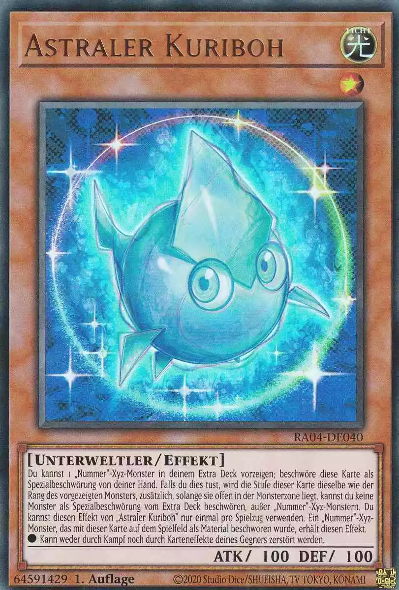 Astraler Kuriboh RA04-DE040 ist in Ultra Rare Yu-Gi-Oh Karte aus Quarter Century Stampede 1.Auflage
